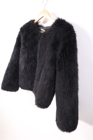 מעיל פרווה סינטטית קצר בשחור- XS-S