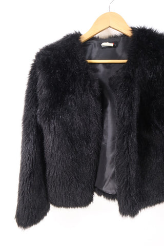 מעיל פרווה סינטטית קצר בשחור- XS-S