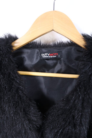 מעיל פרווה סינטטית קצר בשחור- XS-S