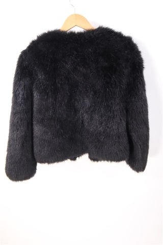 מעיל פרווה סינטטית קצר בשחור- XS-S