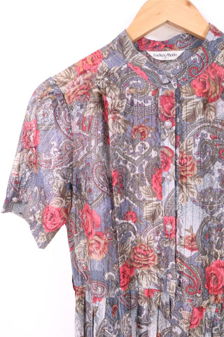 שמלת וינטיג שושנים ותחרה באפור- M-L