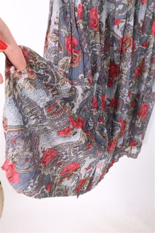 שמלת וינטיג שושנים ותחרה באפור- M-L