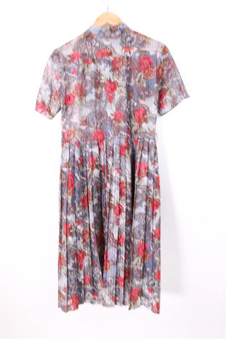 שמלת וינטיג שושנים ותחרה באפור- M-L