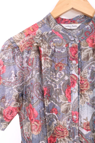 שמלת וינטיג שושנים ותחרה באפור- M-L