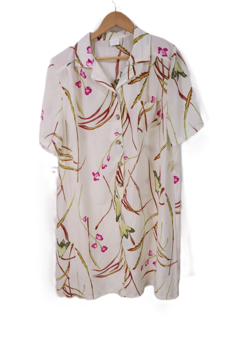 שמלת וינטיג פרחונית בשמנת- L-XL