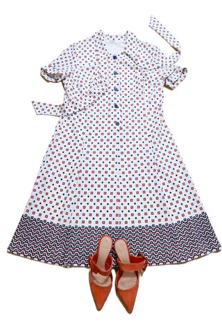 שמלת וינטיג מעוצבת בלבן-L-XL