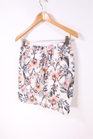 חצאית מיני בד עם פרחים -XS-S