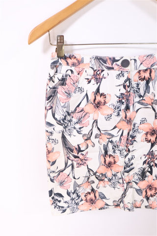 חצאית מיני בד עם פרחים -XS-S