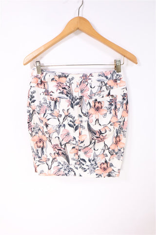 חצאית מיני בד עם פרחים -XS-S