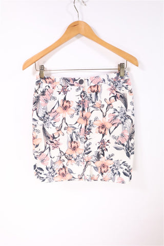 חצאית מיני בד עם פרחים -XS-S