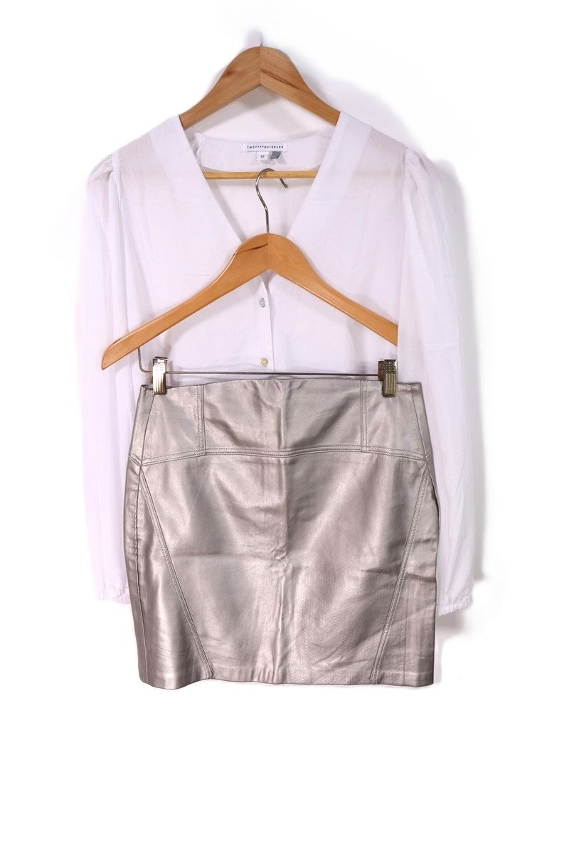 חצאית מיני דמוי עור נחושת -S-M