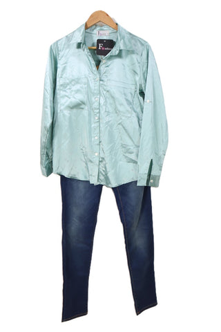 חולצת סטן חדשה בירוק מרווה- M-L