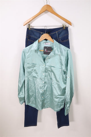 חולצת סטן חדשה בירוק מרווה- M-L