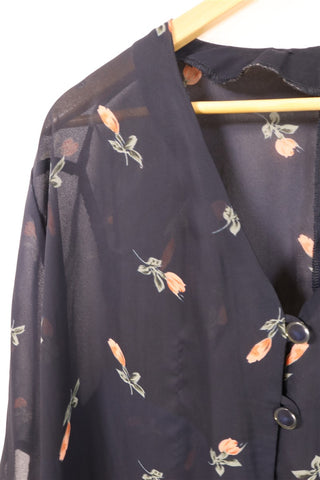 עליונית וינטיג פרחונית בשחור- XXL