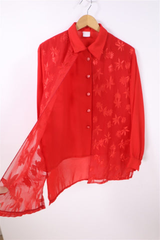חולצת וינטיג שכבות שיפון באדום - L-XL