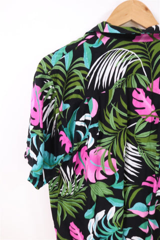 חולצה טרופית פרחונית בשחור- XL