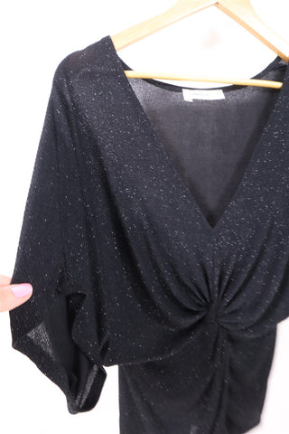 חליפת מכנסיים אלגנטית בשחור מנצנץ- L