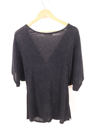 חליפת מכנסיים אלגנטית בשחור מנצנץ- L