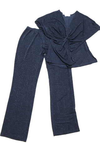 חליפת מכנסיים אלגנטית בשחור מנצנץ- L