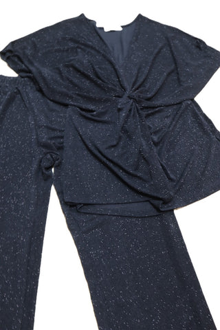 חליפת מכנסיים אלגנטית בשחור מנצנץ- L