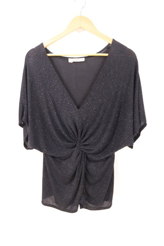 חליפת מכנסיים אלגנטית בשחור מנצנץ- L