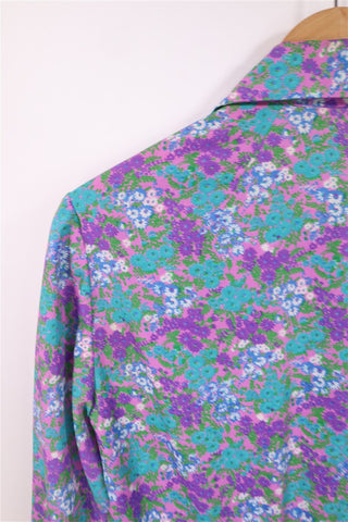 שמלת וינטיג פרחונית בסגול טורקיז - M