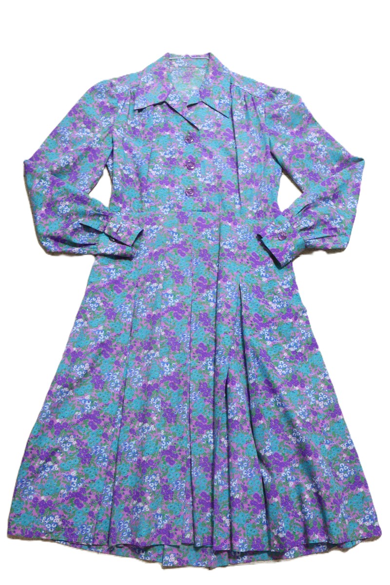 שמלת וינטיג פרחונית בסגול טורקיז - M