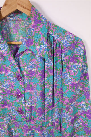 שמלת וינטיג פרחונית בסגול טורקיז - M