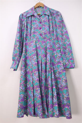 שמלת וינטיג פרחונית בסגול טורקיז - M