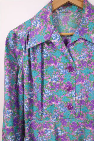 שמלת וינטיג פרחונית בסגול טורקיז - M