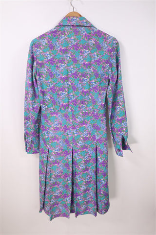 שמלת וינטיג פרחונית בסגול טורקיז - M