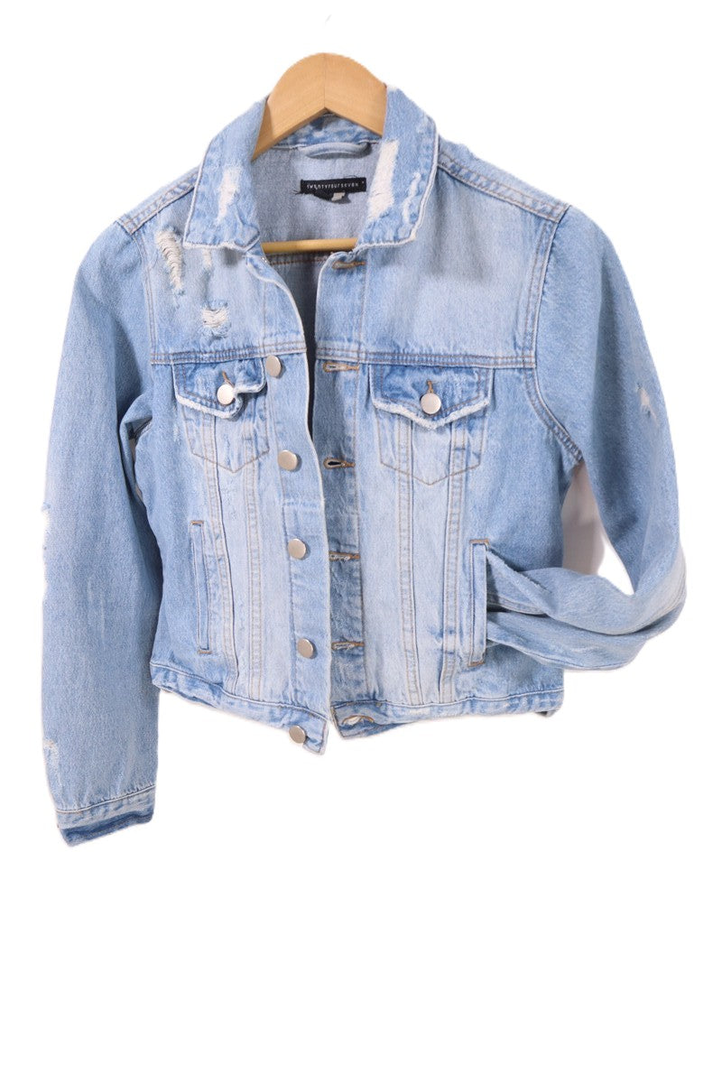 גקט גינס מעוצבת בתכלת- XS