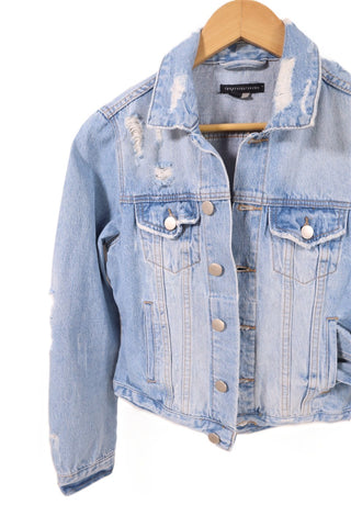 גקט גינס מעוצבת בתכלת- XS