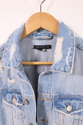 גקט גינס מעוצבת בתכלת- XS