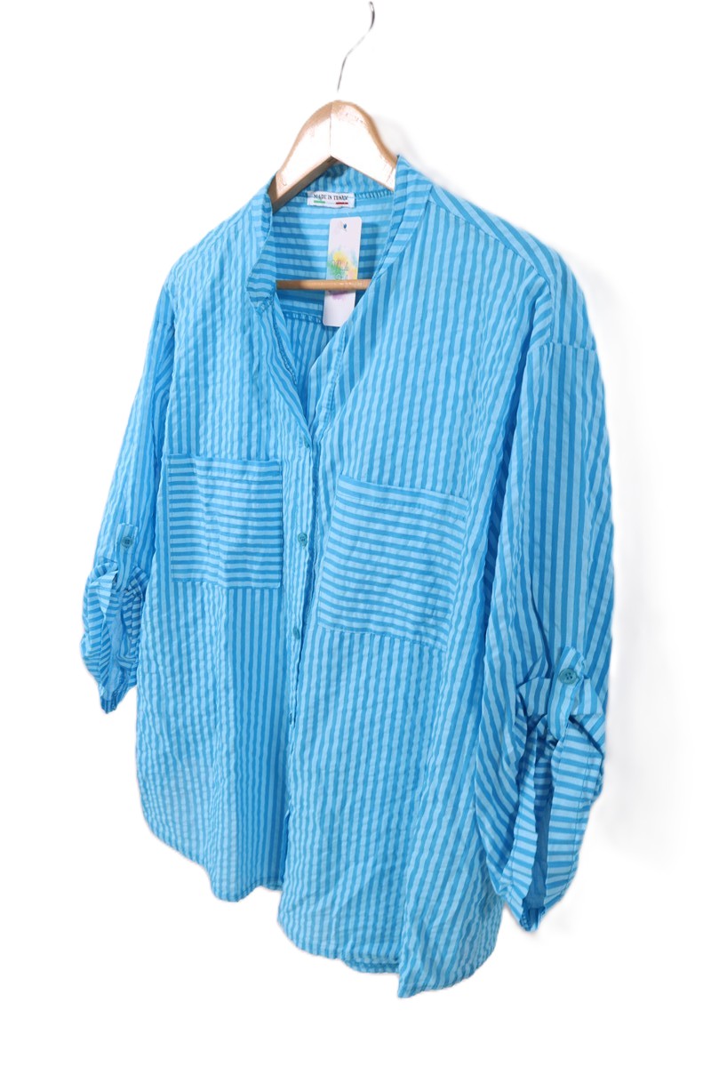 חולצת פסים כחול טורקיז חדשה -S-L