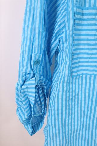 חולצת פסים כחול טורקיז חדשה -S-L