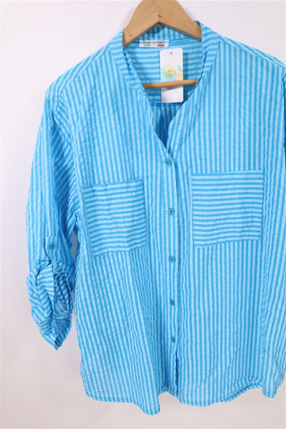 חולצת פסים כחול טורקיז חדשה -S-L