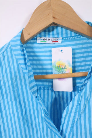 חולצת פסים כחול טורקיז חדשה -S-L