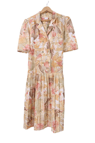 שמלת וינטיג אלגנטית פרינט עלי שלכת- M-L