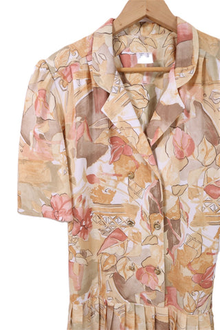 שמלת וינטיג אלגנטית פרינט עלי שלכת- M-L