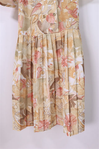 שמלת וינטיג אלגנטית פרינט עלי שלכת- M-L