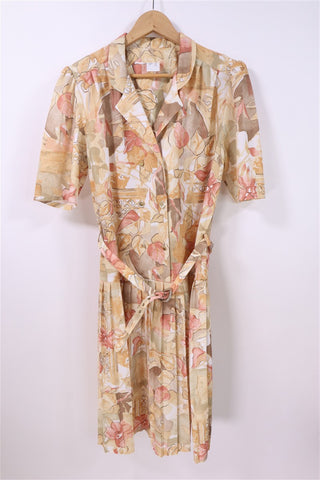 שמלת וינטיג אלגנטית פרינט עלי שלכת- M-L