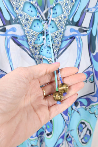 שמלת טוניקה שיפון אתנית בטורקיז- M-L