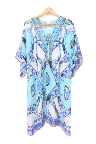 שמלת טוניקה שיפון אתנית בטורקיז- M-L