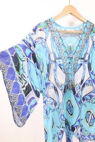 שמלת טוניקה שיפון אתנית בטורקיז- M-L