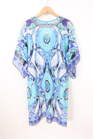 שמלת טוניקה שיפון אתנית בטורקיז- M-L