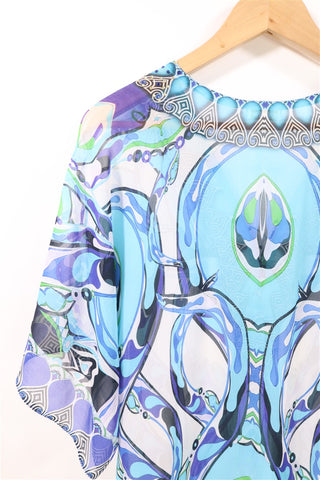 שמלת טוניקה שיפון אתנית בטורקיז- M-L