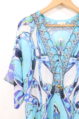 שמלת טוניקה שיפון אתנית בטורקיז- M-L