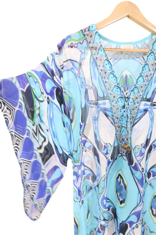 שמלת טוניקה שיפון אתנית בטורקיז- M-L