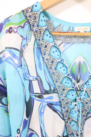 שמלת טוניקה שיפון אתנית בטורקיז- M-L